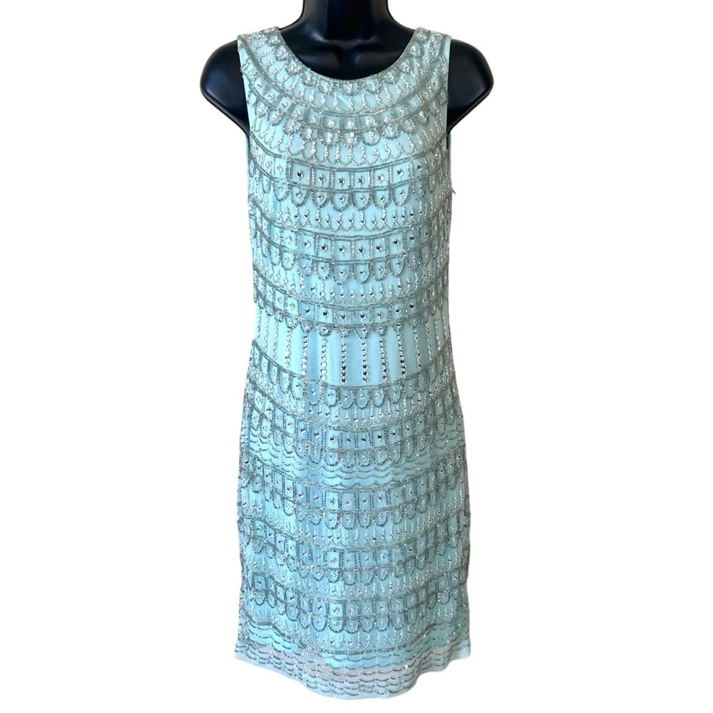 Badgley Mischka Sky Blue Beaded Rhinestone Dress